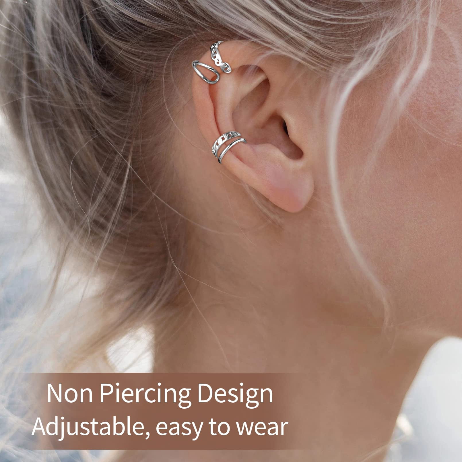 ChicSilver 4 Pcs Ear Cuff for Women Sterling Silver Earrings No Piercing Cartilage Earring Clip On Cartilage Earrings for (Silver)