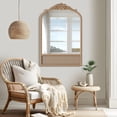 thumbnail image 2 of 36"x24" Wood Rattan Wall Mirror Carved Arched Mirror,Natural, 2 of 7