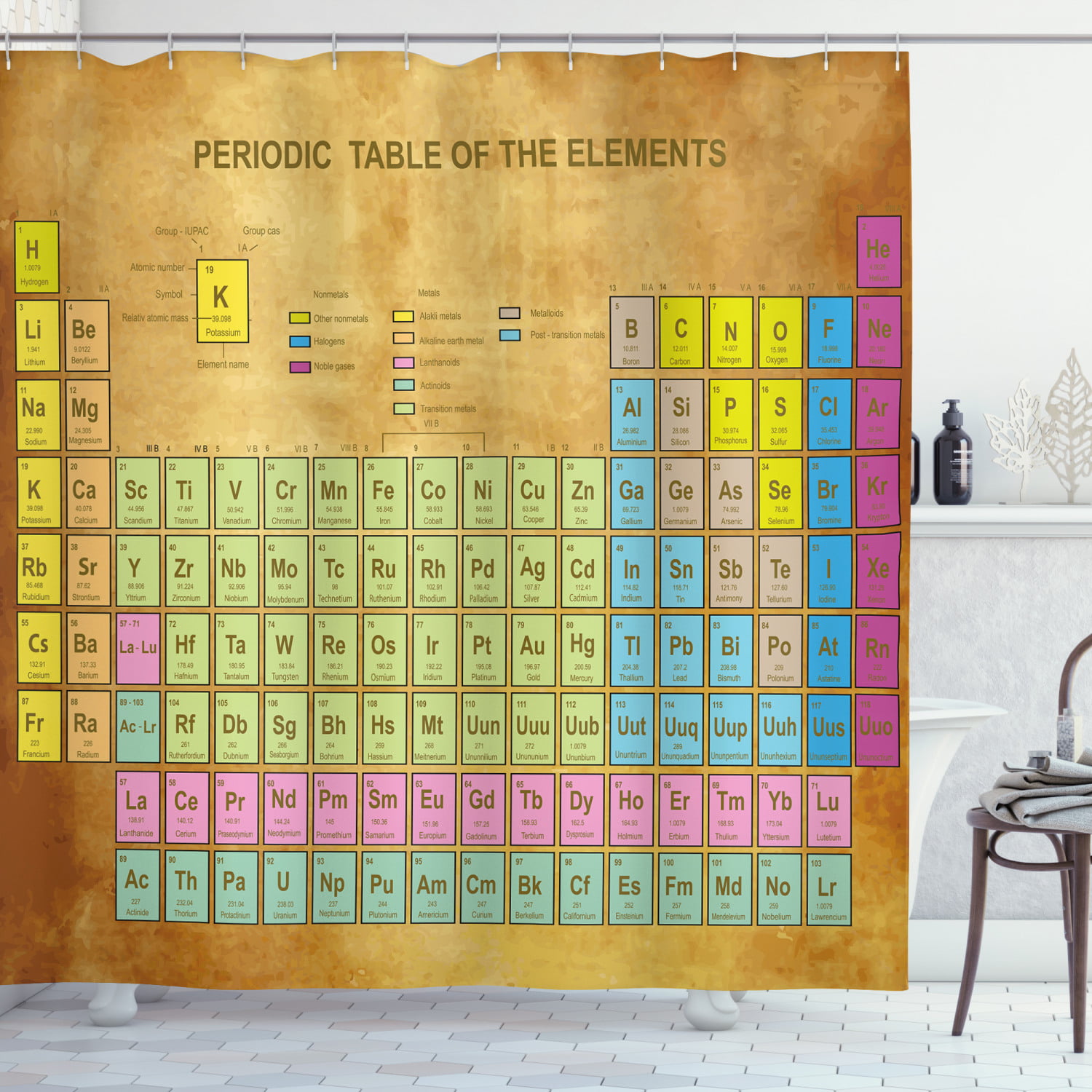 Periodic Table of Elements Fabric Shower Curtain Set Liner Polyester for Bath 