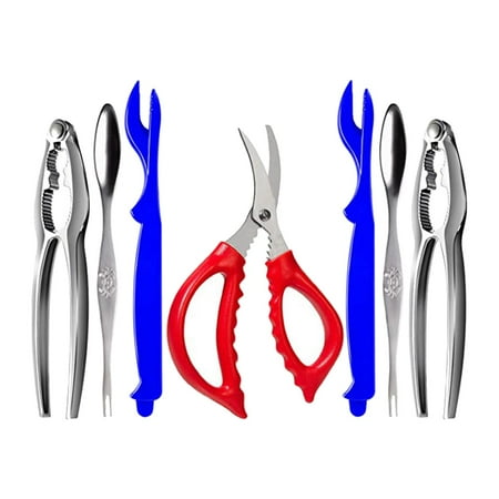 

Professional Seafood Tools Set with Flannel Bag Nut Seafood Fork Scissors for Nut Shells Claws Lobster cyan