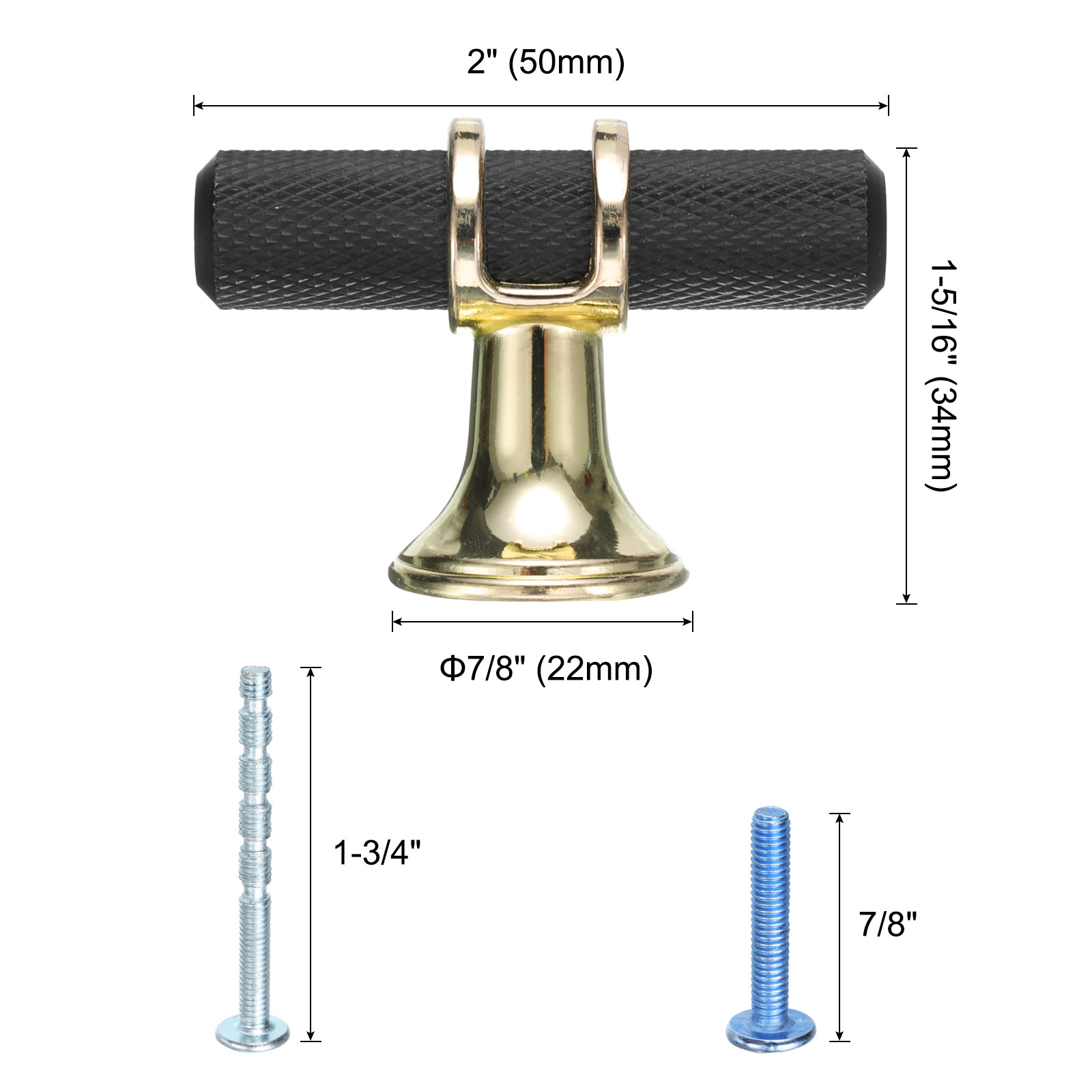 Unique Bargains Kitchen Cabinet Knobs T Bar Pull Handles Black 2"