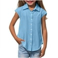 thumbnail image 3 of Aofany Soft Shirts for Girls Boys Toddler Kids Short Sleeve Solid Button Down Casual Shirt Summer Casual Blouse Top, 3-14 Years, 3 of 6