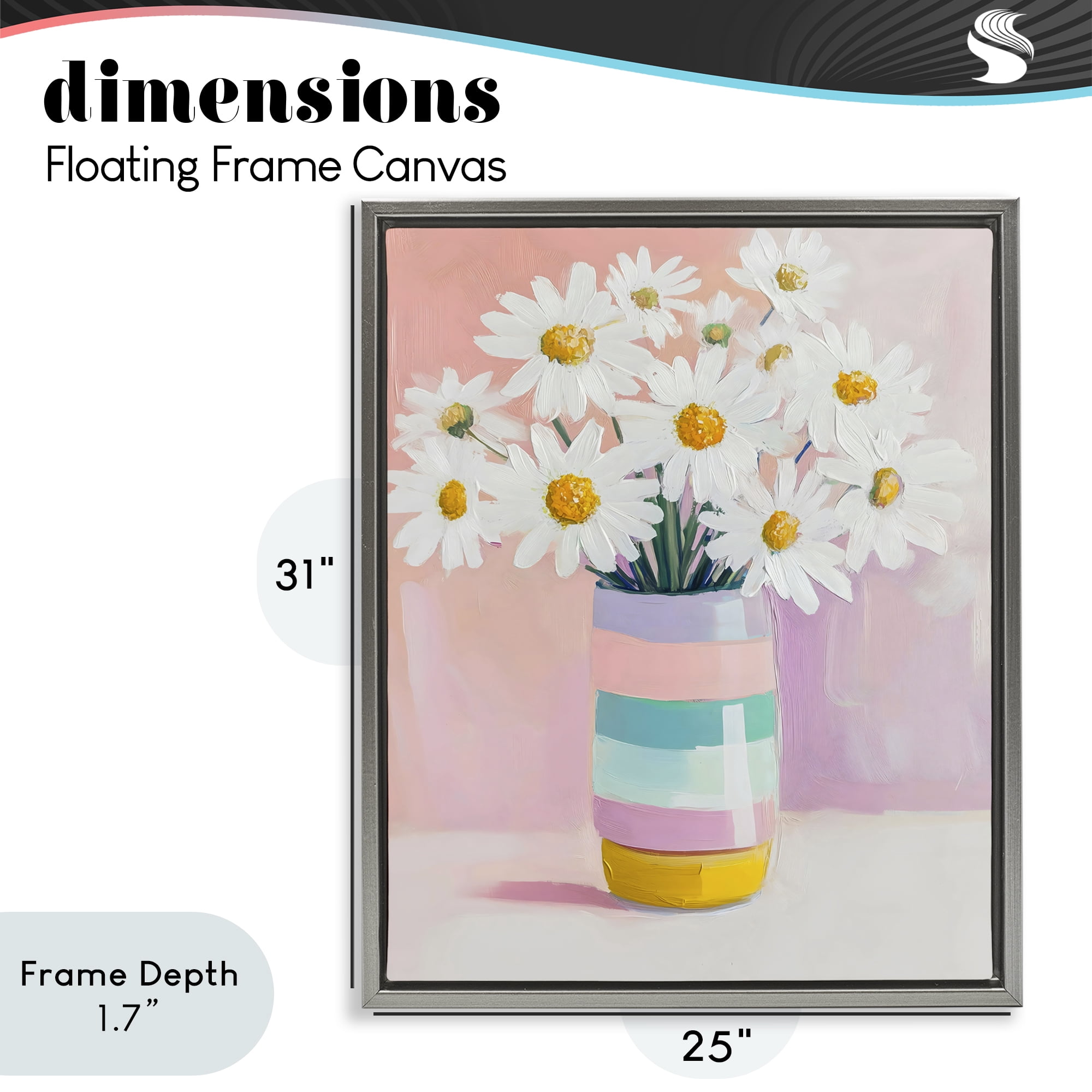 Stupell Industries Daisies in Striped Vase Gray Framed Floater Canvas Wall Art, design by The Prints Vibe