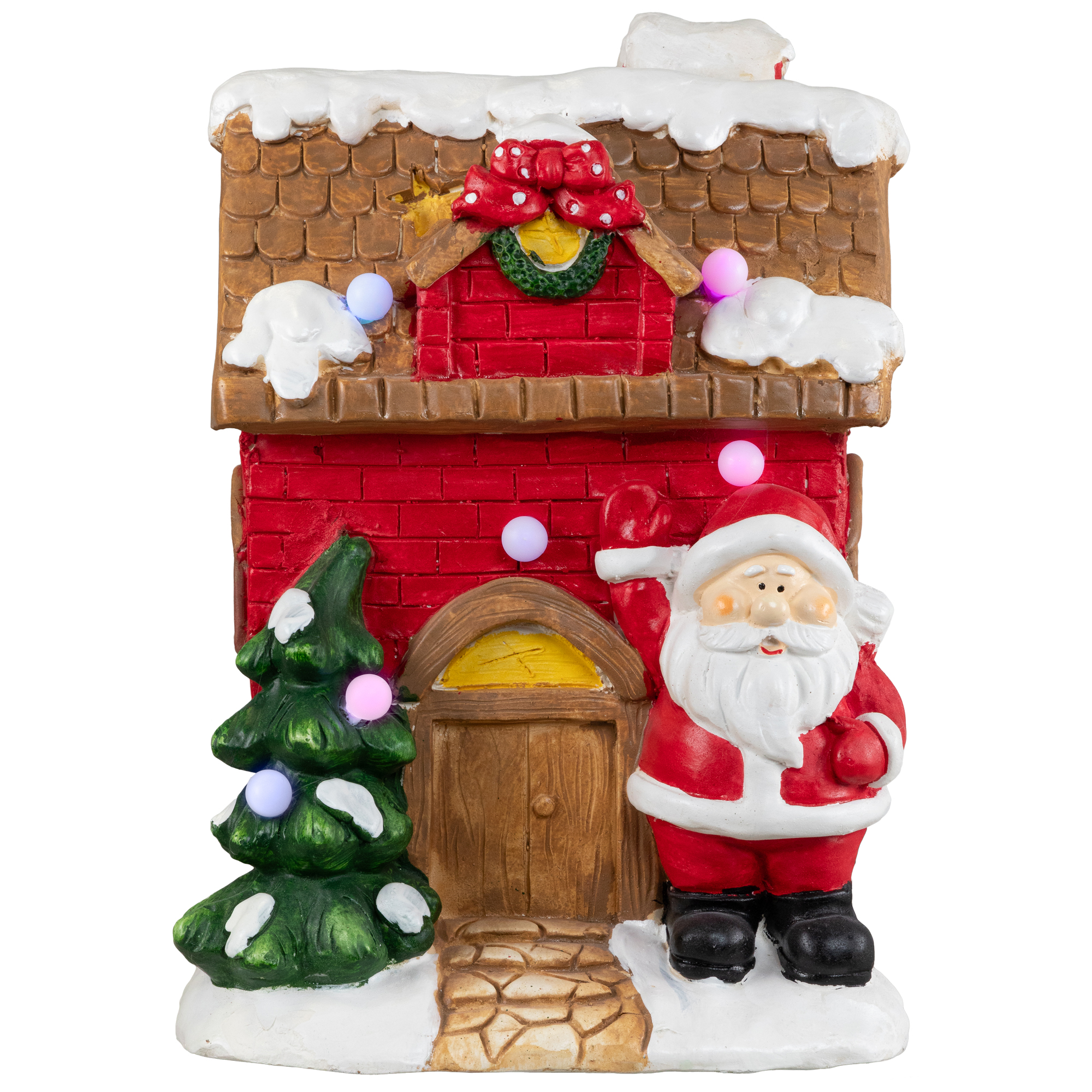 16" Christmas Morning LED Lighted Christmas House with Santa Musical Christmas Tabletop Figure