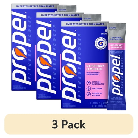 (3 pack) Propel Zero Sugar Raspberry Lemonade, On the Go Packs, Electrolyte Powder Drink Mix, 0.11 oz, 8 Count packets