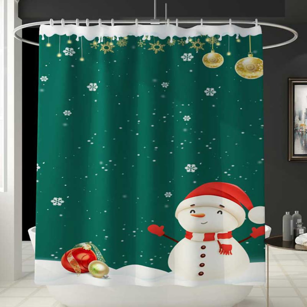 Waterproof Fabric Shower Curtain Set Rustic Wood Planks Xmas Candles Snow 72x72" 