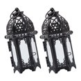 thumbnail image 3 of unidades de candelabros colgantes de hierro estilo marroquí para velas de té, con cristales, ideales como centros de mesa para bodas (negro, cristal transparente)., 3 of 7