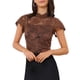 thumbnail image 1 of INSPIRAR CHIC Blusa de manga corta con cuello alto y espalda con abertura para mujeres en el Día de San Valentín, semi transparente, talla XS, color marrón, 1 of 6