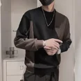 thumbnail image 2 of Ropa para hombre, camiseta empalmada para hombre, sudadera holgada negra con cuello redondo, ropa de calle vintage de los años 90 con citas de estilo coreano, 2 of 4