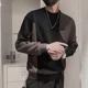 thumbnail image 2 of Ropa para hombre, camiseta empalmada para hombre, sudadera holgada negra con cuello redondo, ropa de calle vintage de los años 90 con citas de estilo coreano, 2 of 4