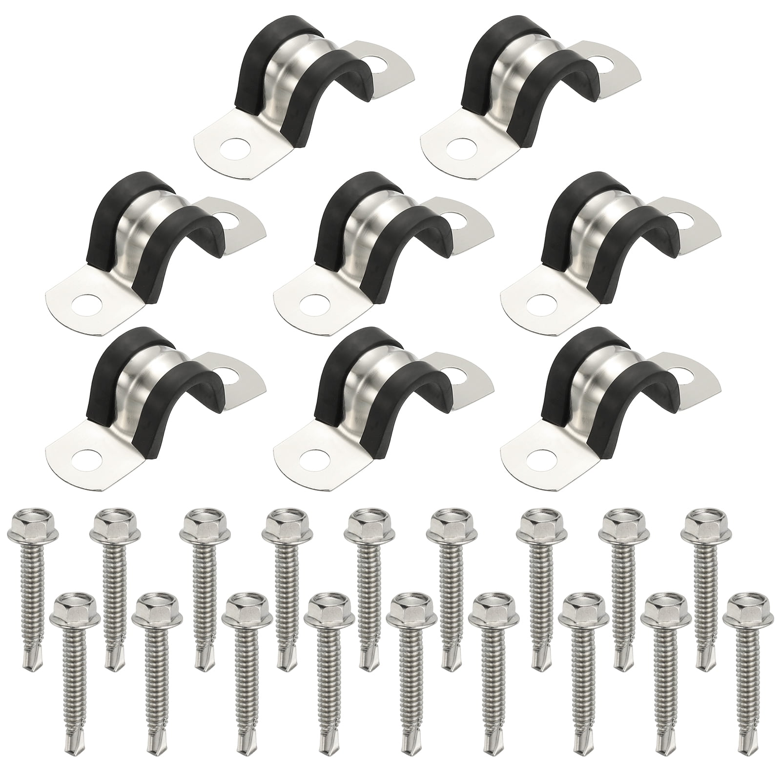Uxcell 8Pcs Pipe Clamps 9/16 Inch 304 Stainless Steel Rubber Cushioned U Bracket