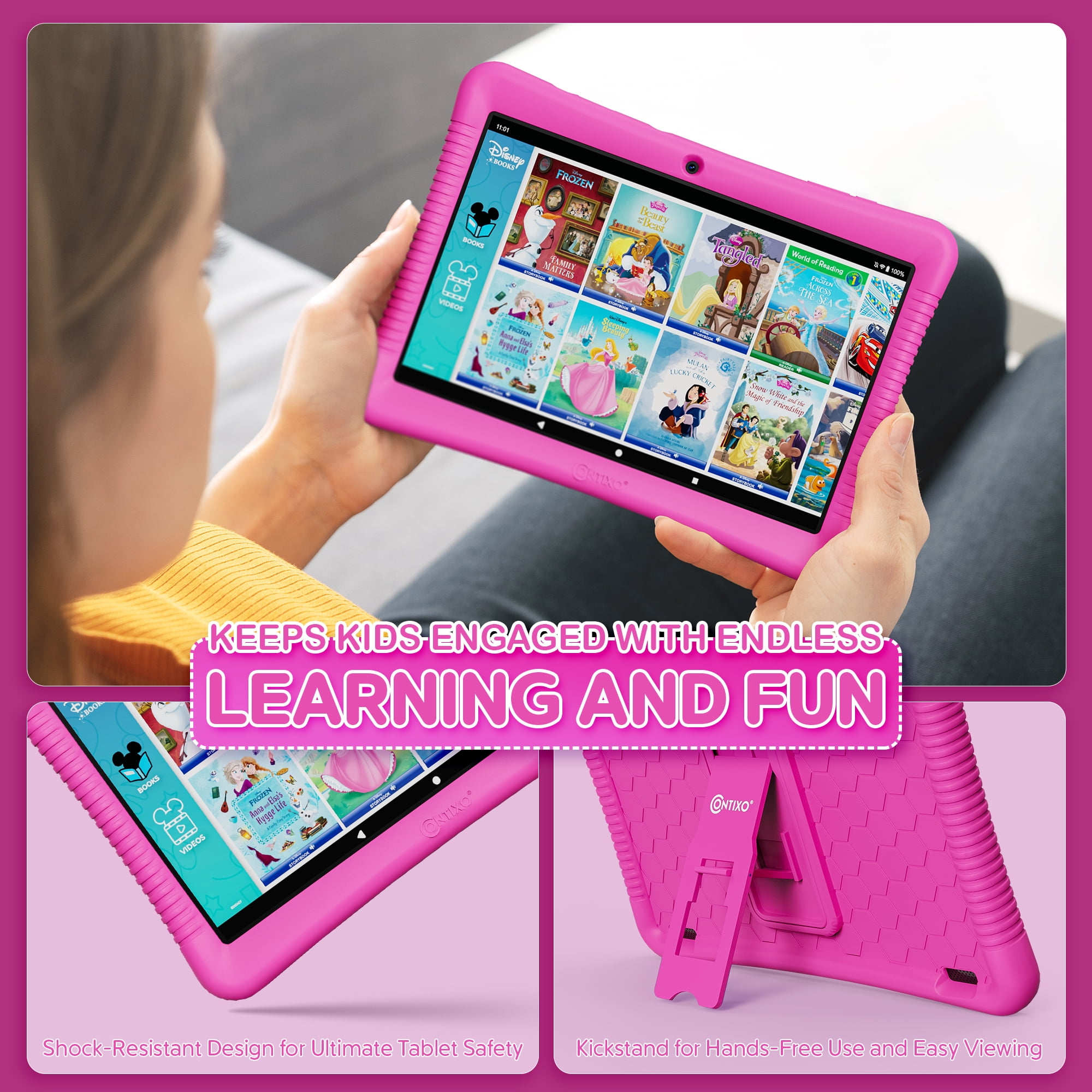 Contixo K103 Kids Tablets, Educational Tablets for Kids with eBooks, Tablet Case, and Kickstand, 10”, Pink