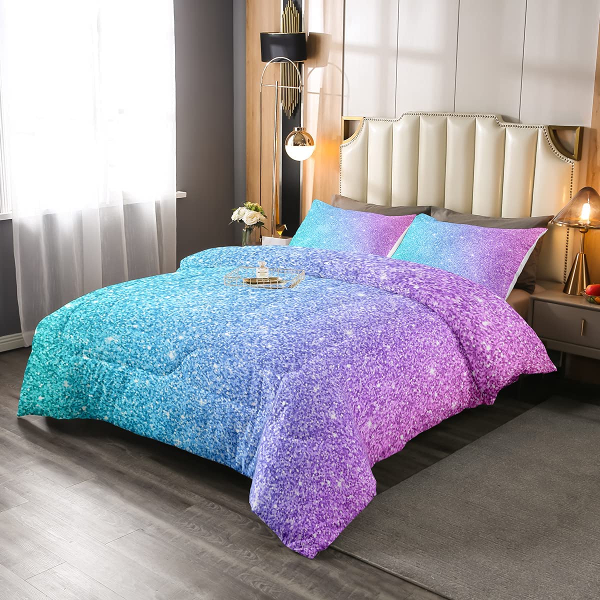 Colorful Glitter Bedding Queen Girly Turquoise Teal Blue Pink Pastel