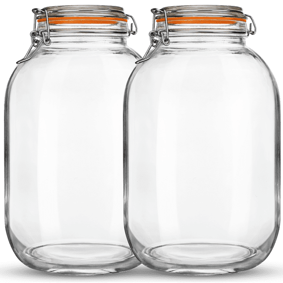 Syntic 1 Gallon Gallon Glass Jar with Lid,with Hinged and 1 Replacement Silicone Gaskets for Fermenting, Canning, Preserving (2 Pack)