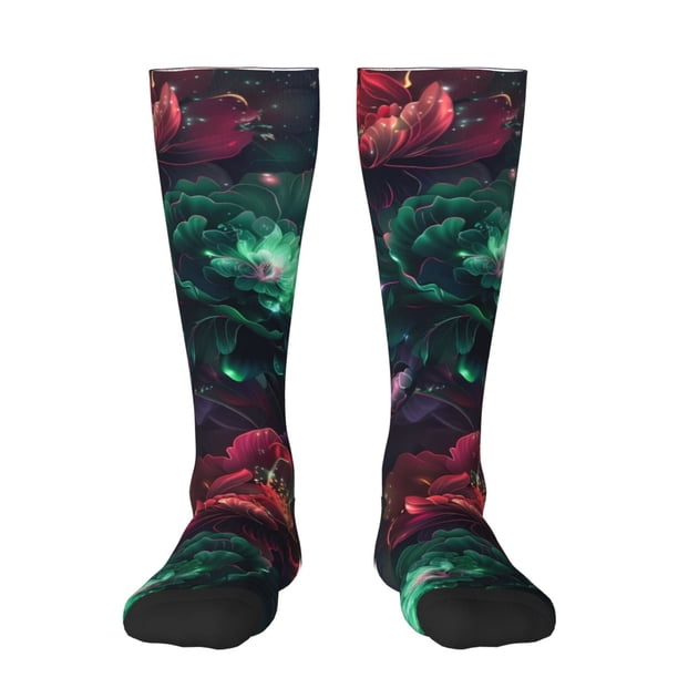 Balery Red And Green Carnation Calcetines novedosos Calcetines deportivos Calcetines hasta la rodilla Calcetines de algodón Calcetines originales y geniales