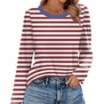 thumbnail image 2 of Nokdvo Women's Sweatshirts Fall Winter Striped Round Neck Pullover Long Sleeve Casual Loose Fitting T Shirts,Wine 2XL, 2 of 5