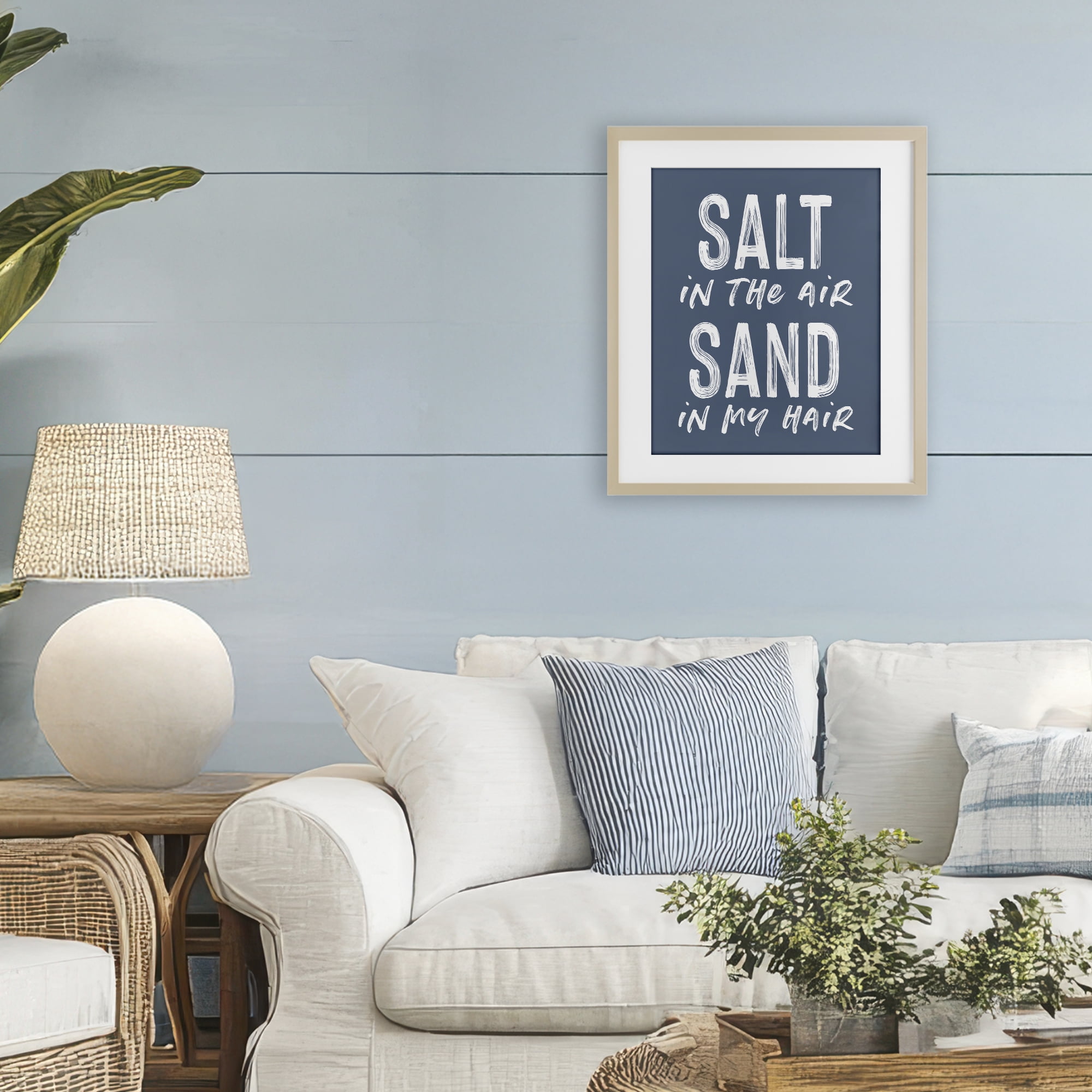 Summer Sentiment Salt Sand In Hair Birch Framed Print Under Glass, design by Lettered and Lined