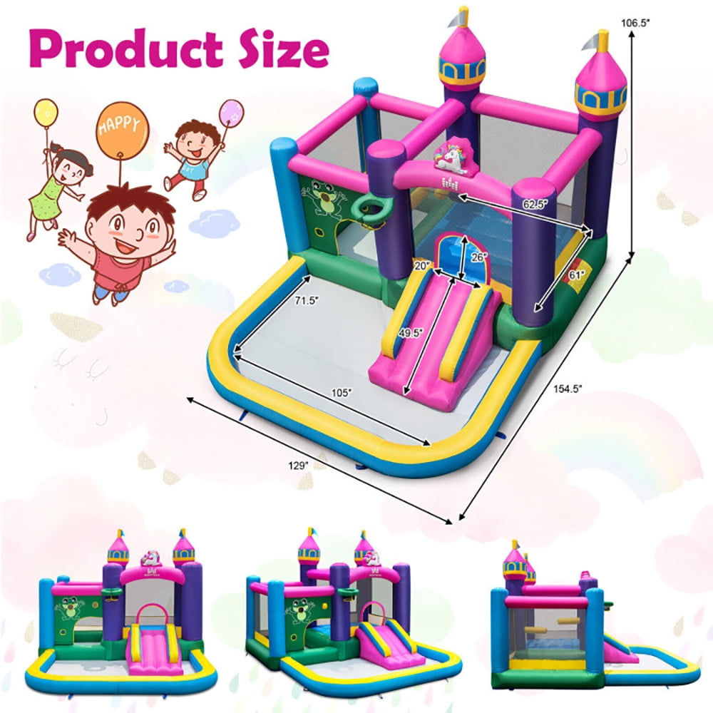 Aimee Lii 6-in-1 Kids Inflatable Unicorn-themed Bounce House with 735W Blower, Kids Bounce House for 3-10