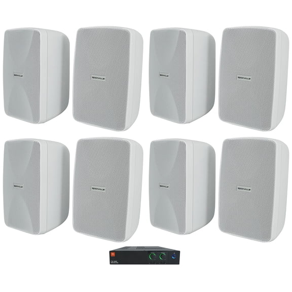 JBL CSA 280Z Commercial Amplifier (8) Indoor/Outdoor White Swivel Wall Speakers