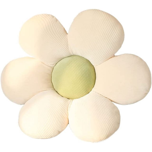 Cojín de suelo NQ 45 x 45 cm felpa blanca y verde tatami en forma de flor