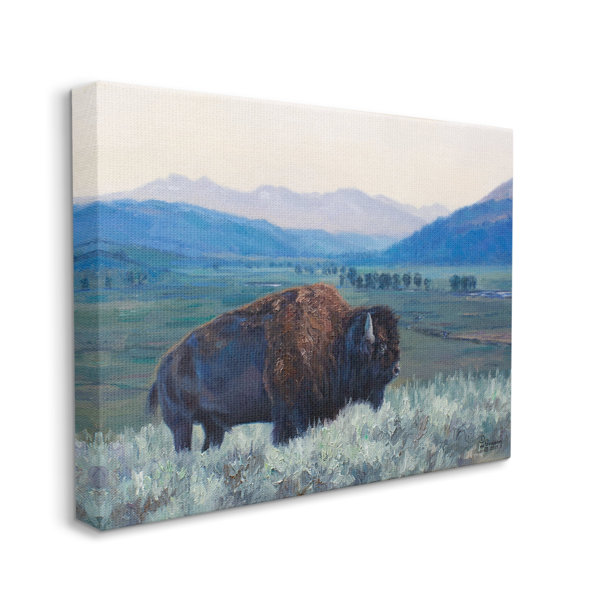 Stupell Industries Bison in Rural Landscape Animals & Insects Painting Gallery Wrapped Canvas Print Wall Art, 20 x 16