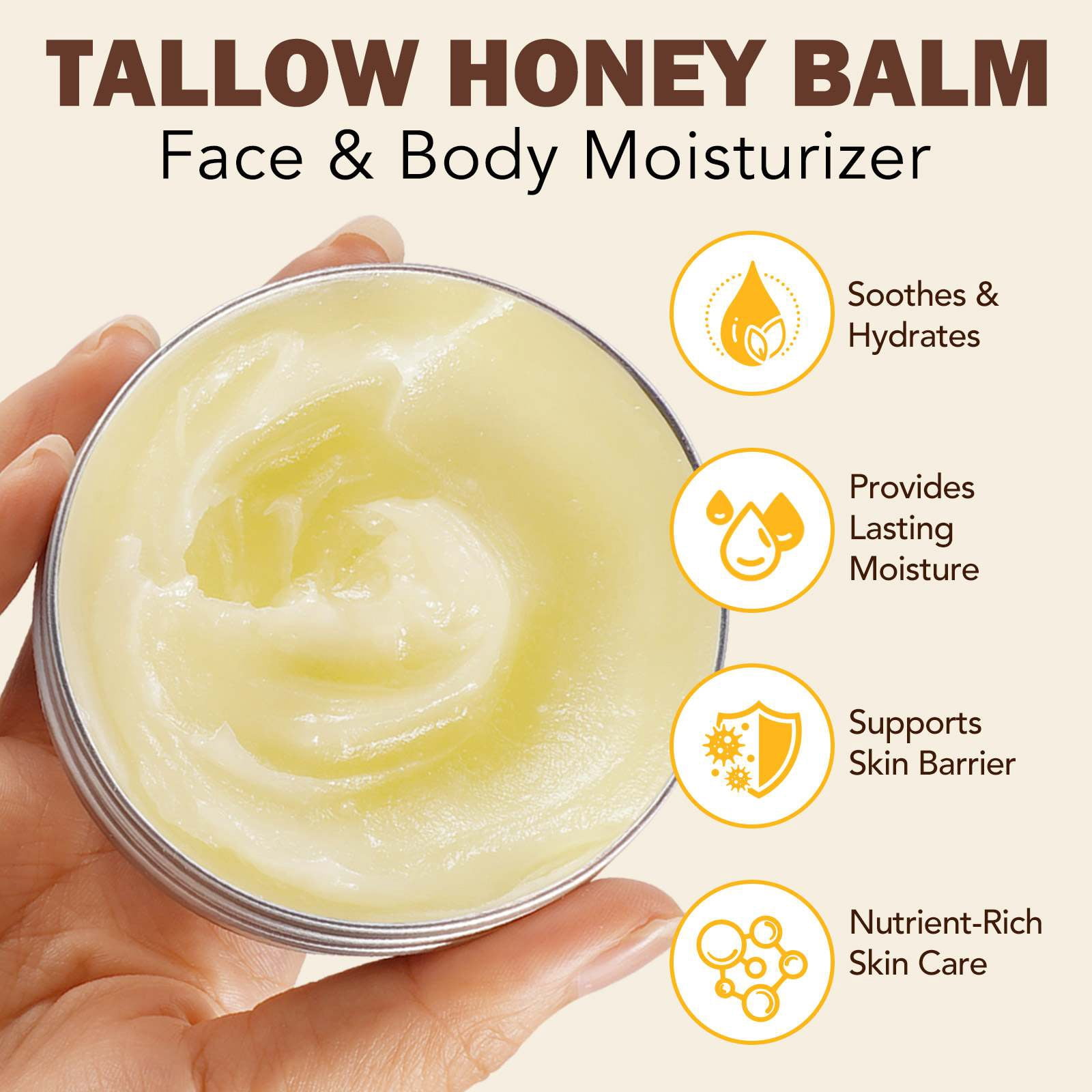 (3 pack) Ikzee Beef Tallow Balm for Skin Care 3.5oz, Face Cream Body Moisturizer, Tallow Honey Balm, Raw Honey & Pure Beeswax