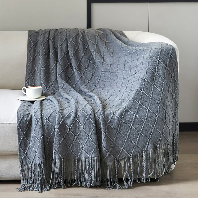 Fiudx Manta de Punto Suave, Acogedora Franela Afelpada, Decorativa con Flecos, Multiusos, Ideal para Viajes y Camping, Cálida En Cualquier Estación, 180 X 130 Cm.