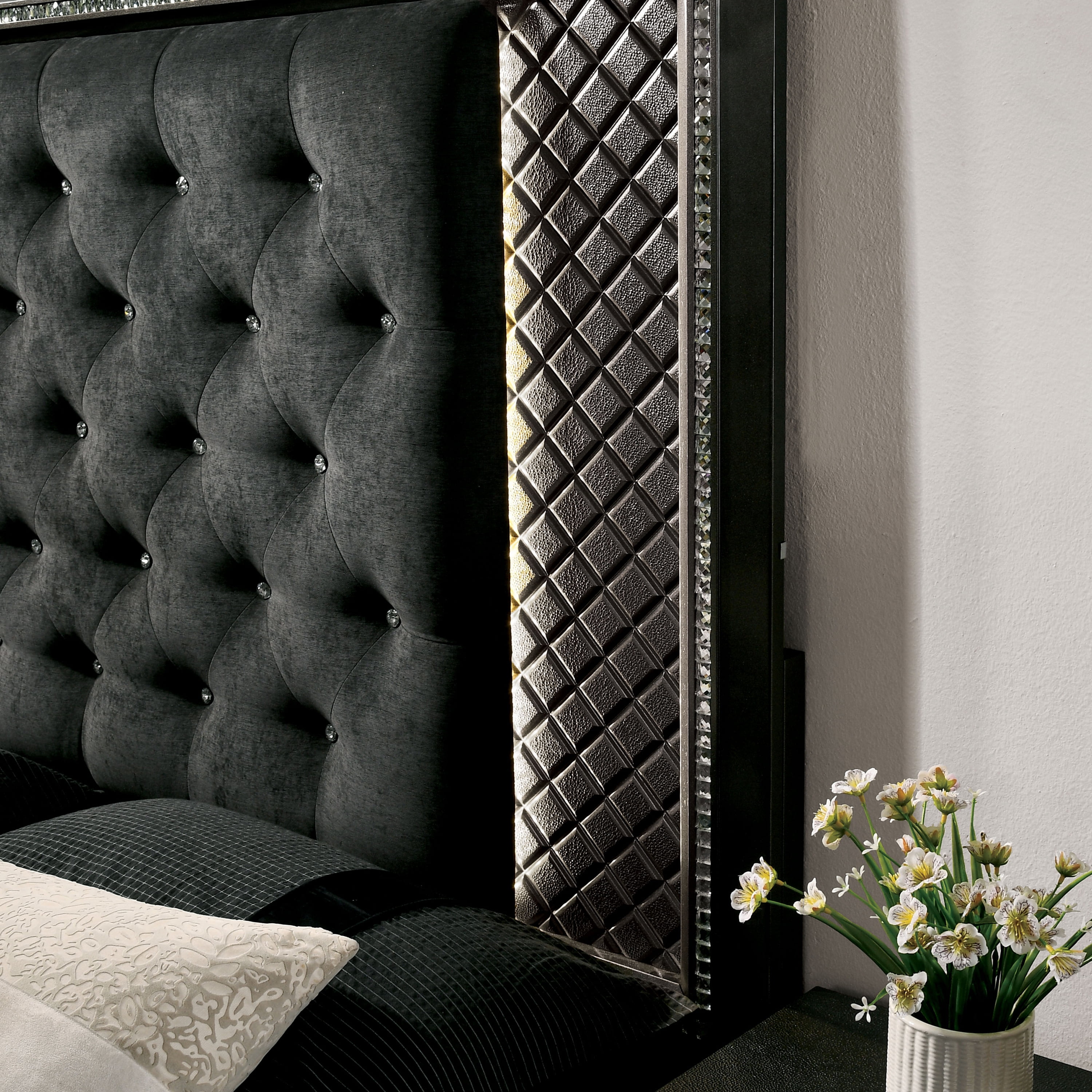 Furniture of America Braylene Bed, Queen, Metallic Gray and Black
