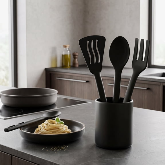 Kitchen Gadgets for Camping, Silicone Cooking Utensils Set, Travel Cooking Tools, Black