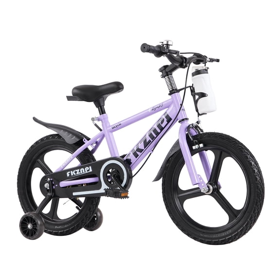 16 Inch Kids Bike with Training Wheels, Night Glow, Adjustable Seat, Water Bottle for Kids, Purple