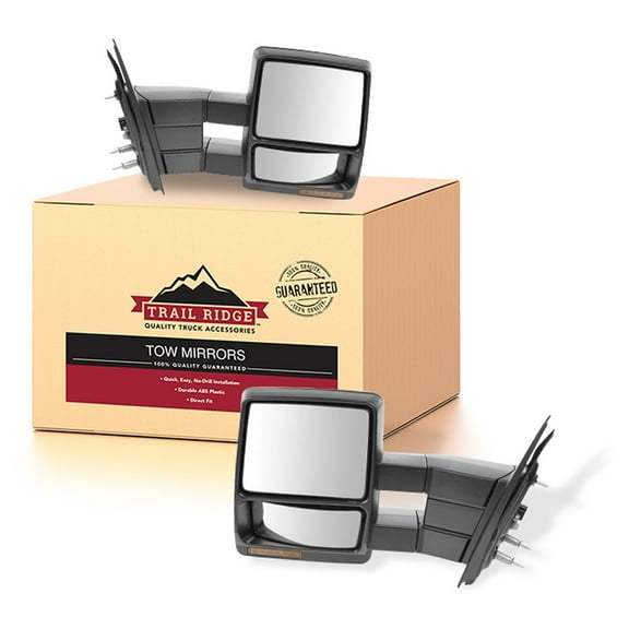 Trail Ridge Tow Mirror Power Heated Signal Smooth Black Chrome Pair Set for Ford TR00049