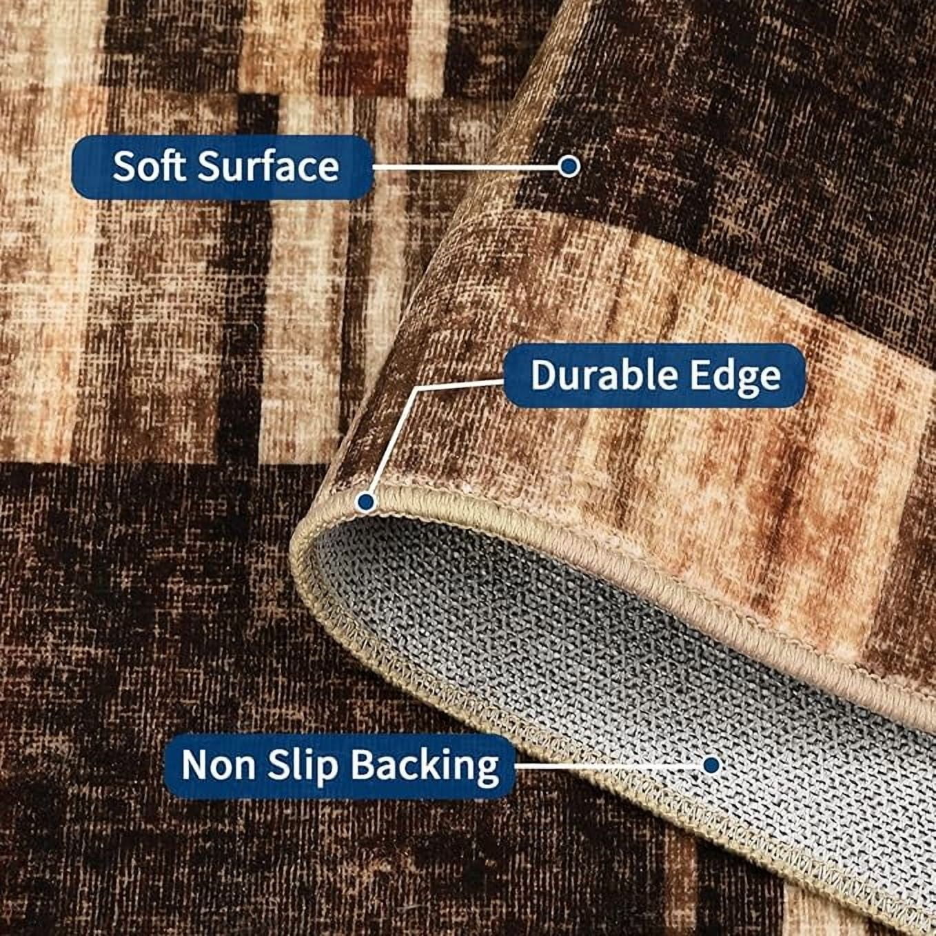 Living Room Rug 5x7, Machine Washbale Area Rugs Modern Geometric Patchwork Carpet Non-Slip Stain Resistant Farmhouse Door Mats Non-Shedding Foldable Rug for Dining Room, Bedroom, Brown