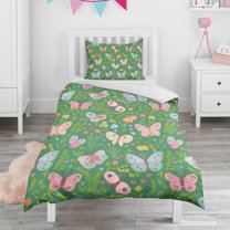 Flower and Butterfly Duvet Cover and Pillowcase Set for Single Bedding, Bedroom Accessories for Kids Teens