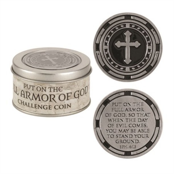 1.75" Antique Silver and Gray Armor of God Christian Challenge Coin