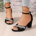 thumbnail image 2 of Rokment Womens Sparkly Rhinestones Dressy Sandals High Heels for Ladies Bride Wedding Fashion Glitter Black Suede Open Toe Chunky Block Heeled Ankle Strap Summer Dress Pumps B Size 6, 2 of 8