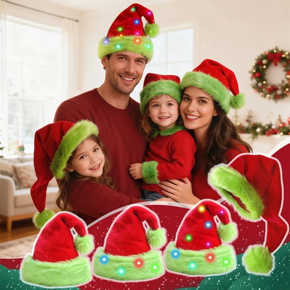 Wutalume Christmas Santa Hat for Adults and Kids, Long Plush Festive Party Hat with Luminous Effect, Holiday Decoration Accessories,Army Green