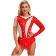 thumbnail image 2 of iiniim Justaucorps de Gymnastique Rythmique pour Femmes Manches Irrégulières Robe de Patinage Artistique Rouge L, 2 of 7