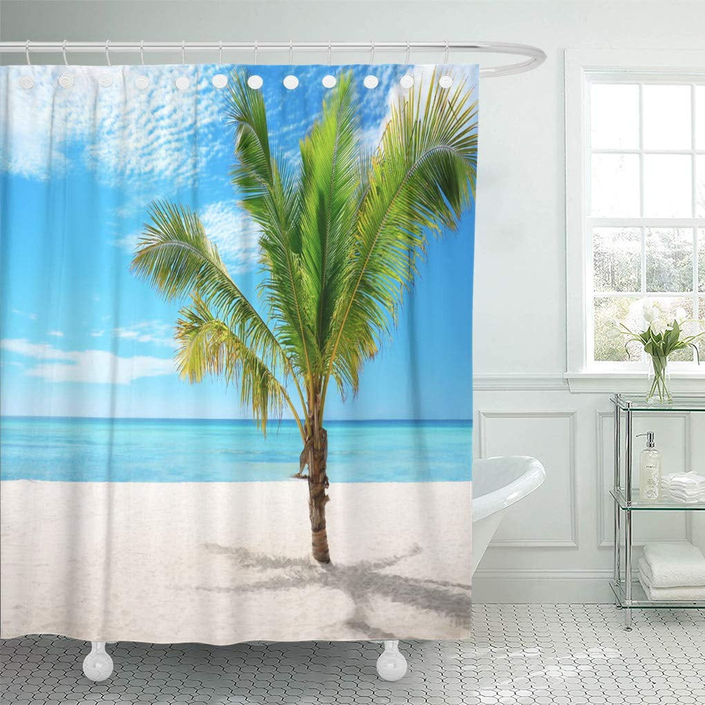 Cynlon Blue Cana Beautiful Exotic Beach And Coconut Palm Tree Bathroom Decor Bath Shower Curtain 60x72 Inch Walmart Com Walmart Com