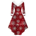 thumbnail image 4 of Christmas Dresses for Women Women's Fashion V-neck Casual Fit Christmas Print Party Long Sleeve Dress with Fur for Festive Occasion,Wine,2XL, 4 of 6