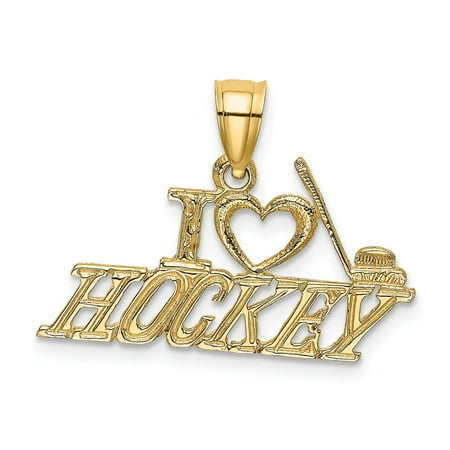 14k Yellow Gold I love hockey Charm Pendant Ideal Gifts for Womens