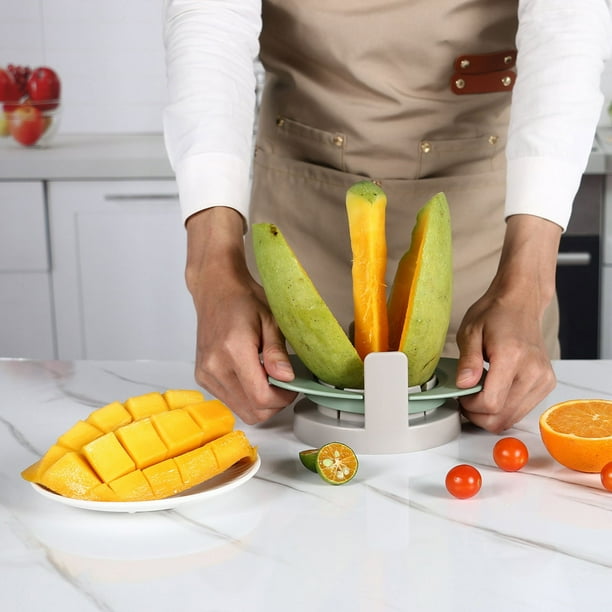 Utensilios de cocina, aparatos de cocina, electrodomésticos de cocina, cortador de acero inoxidable diseñado por expertos para dividir y descorazonar mangos con precisión. Separador de plástico.
