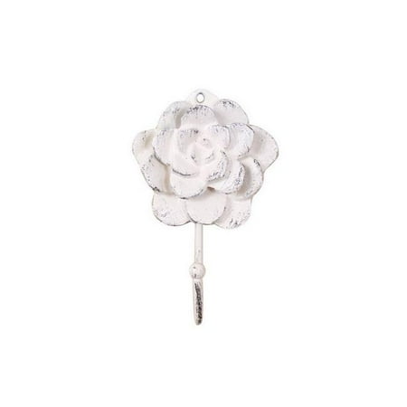

Handcrafted Model Ships K-9048-L-W Whitewashed Cast Iron Decorative Rose Hook 7 in.