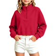 thumbnail image 6 of Atogsazn Kids Girls Half Zip Cropped Sweatshirt Childrens Casual Long Sleeve Pullover Sweater Fall Winter Clothes Tops Red 5-6 Years Fashion, 6 of 6