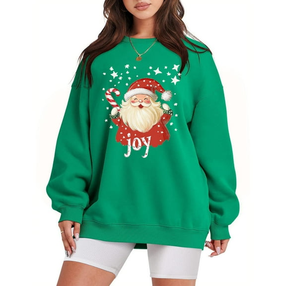 Christmas Sweatshirts For Women Funny Santa Xmas Tree Graphic Pullover Tops Loose Casual Hoodless Holiday Fashion