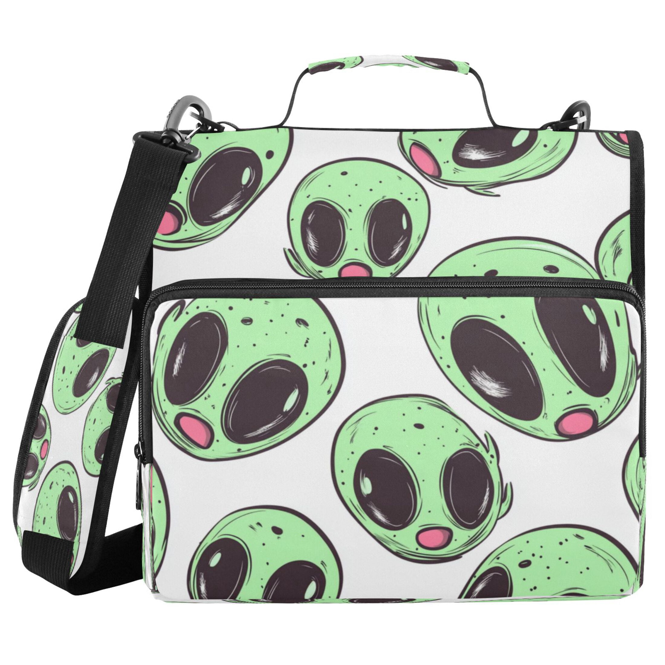 Zipper Binder 3 Rings Stationery Office Files Daily Organizer File Folder Storage Bag Cartoon Green Aliens