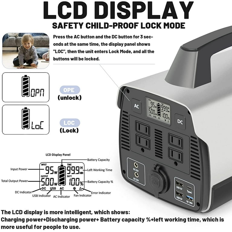 518WH Portable Power Station Outdoor Solar Generator Emergency