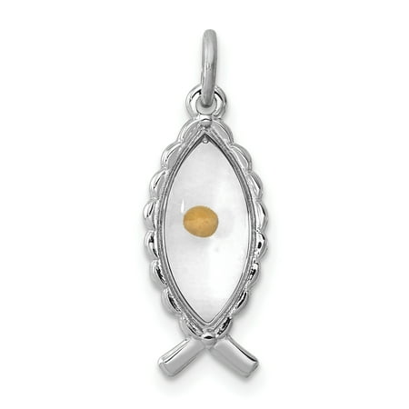 Ichthus Jewelry 925 Sterling Silver Epoxy Ichthus Mustard Seed Pendant Charm Necklace Religious Ichthu For Women ()