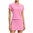 thumbnail image 3 of Sentmoon Ensemble 2 Pcs Jupe-Short pour Femmes Taille Haute Mini-Jupe avec Shorts Décontracté Couleur Unie Manches Courtes Col Ras du Cou Coupe Régulière Jupes Plissées pour Femmes pour l'Été et Temps Chaud P-2TG, 3 of 7