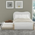 thumbnail image 2 of Full Size Upholstered Platform Bed with Wood Supporting Feet and Twin Size Trundle, Platform Bed Frame with Headboard and Footboard, White, 2 of 9