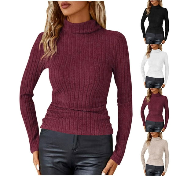 Wlynlyn Womens Long Sleeve Tops Turtleneck Thermal Underwear Tops Ribbed Knit Basic Slim Lightweight Fall Fashion Top